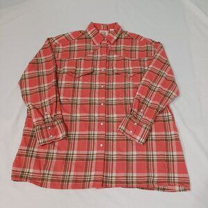 Levis Shirt Womens Orange Size Medium Pearl Snap Long Sleeve Plaid Western